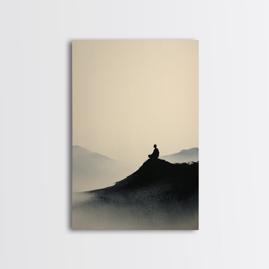 Mystical Monastery Mountain Night Scene With Neon Lights Framed Canvas Print Large Wall Art Decor