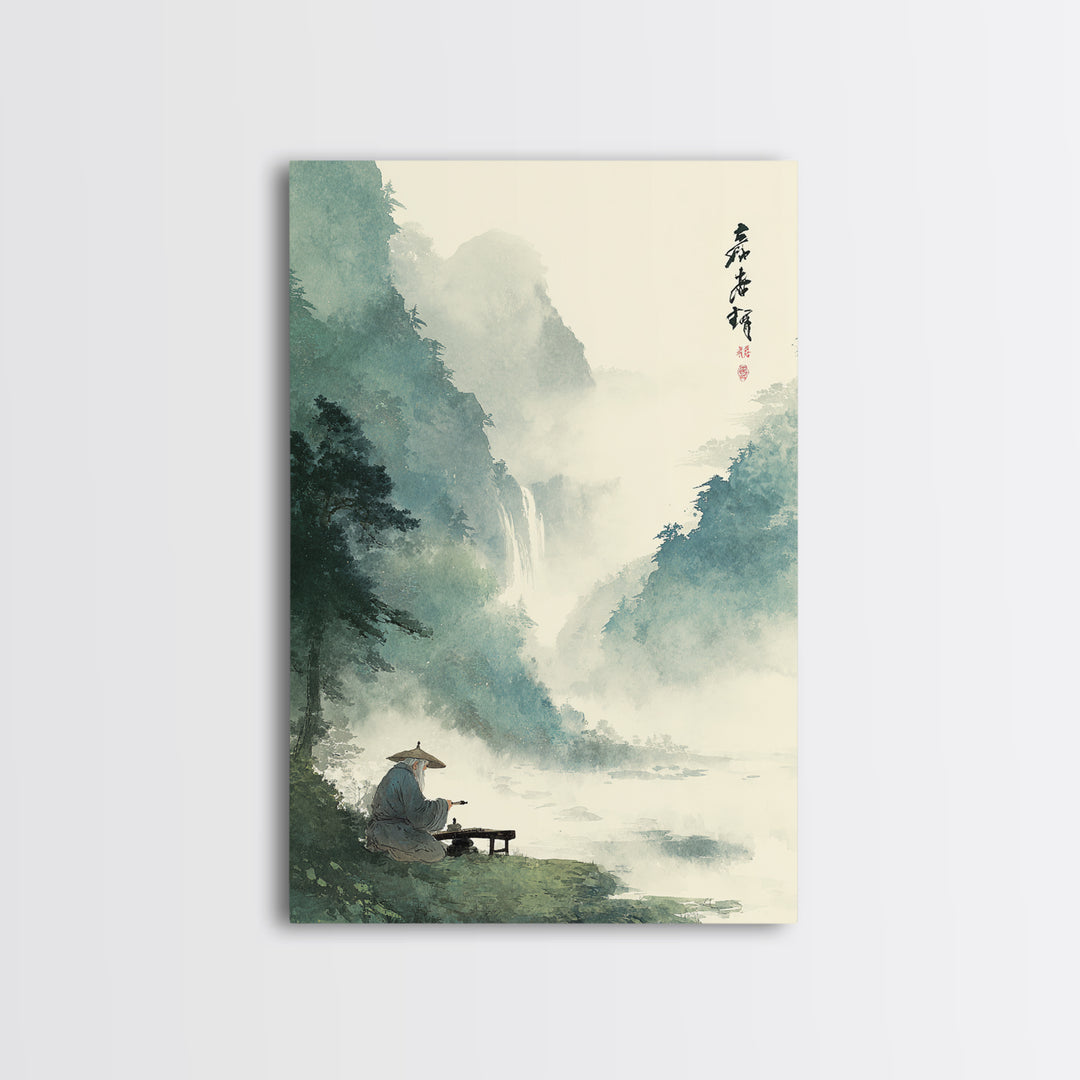 Tranquil Mountain Stream Landscape Scene Oil Painting Wall Art Canvas Print For Rustic Farmhouse Living Room Decor