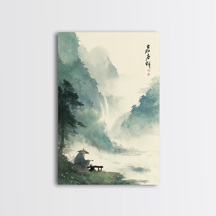 Tranquil Mountain Stream Landscape Scene Oil Painting Wall Art Canvas Print For Rustic Farmhouse Living Room Decor