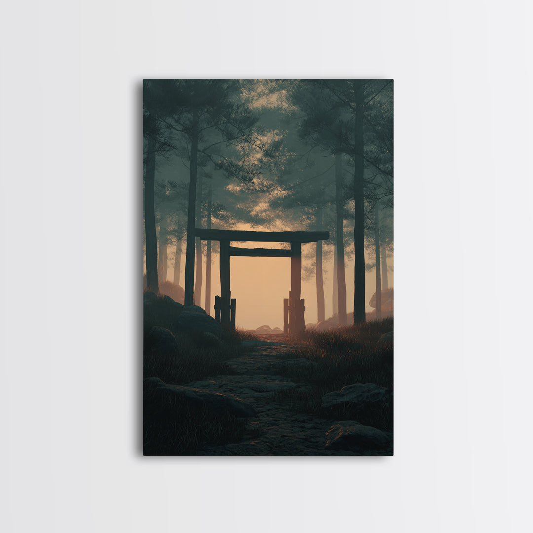 Mystical Mountain Valley Sunset Landscape Wall Art Framed Canvas Print Dramatic Nature Art For Living Room Home Decor