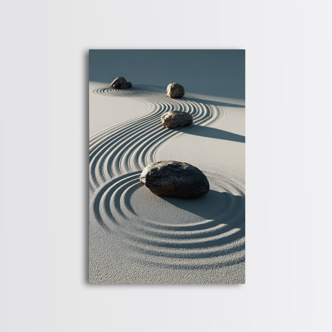 Calming Japanese Zen Garden With Rocks And Sand Minimalist Wall Art Modern Canvas Print