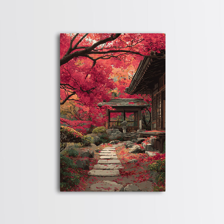 Peaceful Mountain River With Silhouette Figure Practicing Martial Arts Zen Wall Art Canvas Print