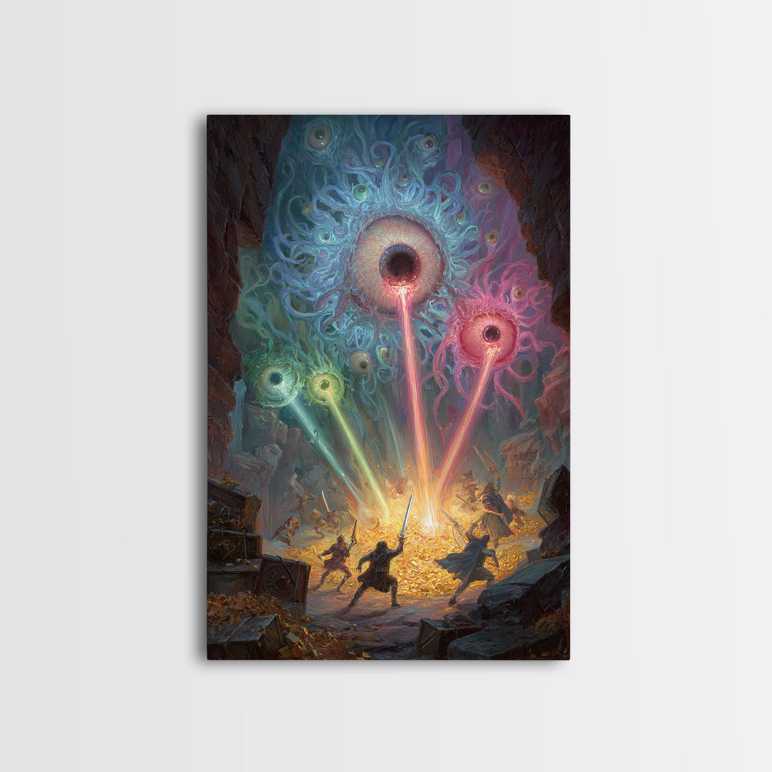 Floating Eye Monsters In Treasure Dungeon Wall Art Fantasy Canvas Print For Dnd Game Room Decor And Weird Gothic Office Art