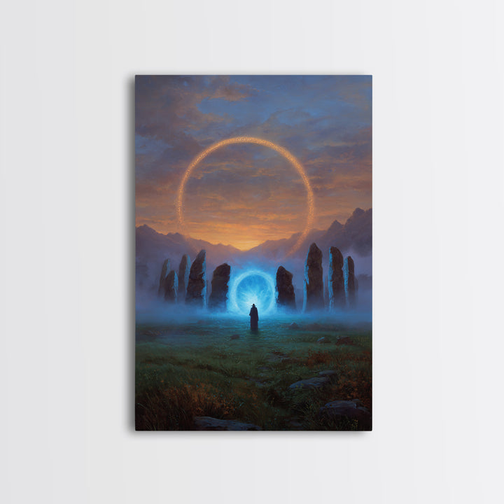Glowing Portal Stone Circle Wall Art, Mystical Fantasy Canvas Print, Celestial Landscape Decor, Spiritual Gift For New Home