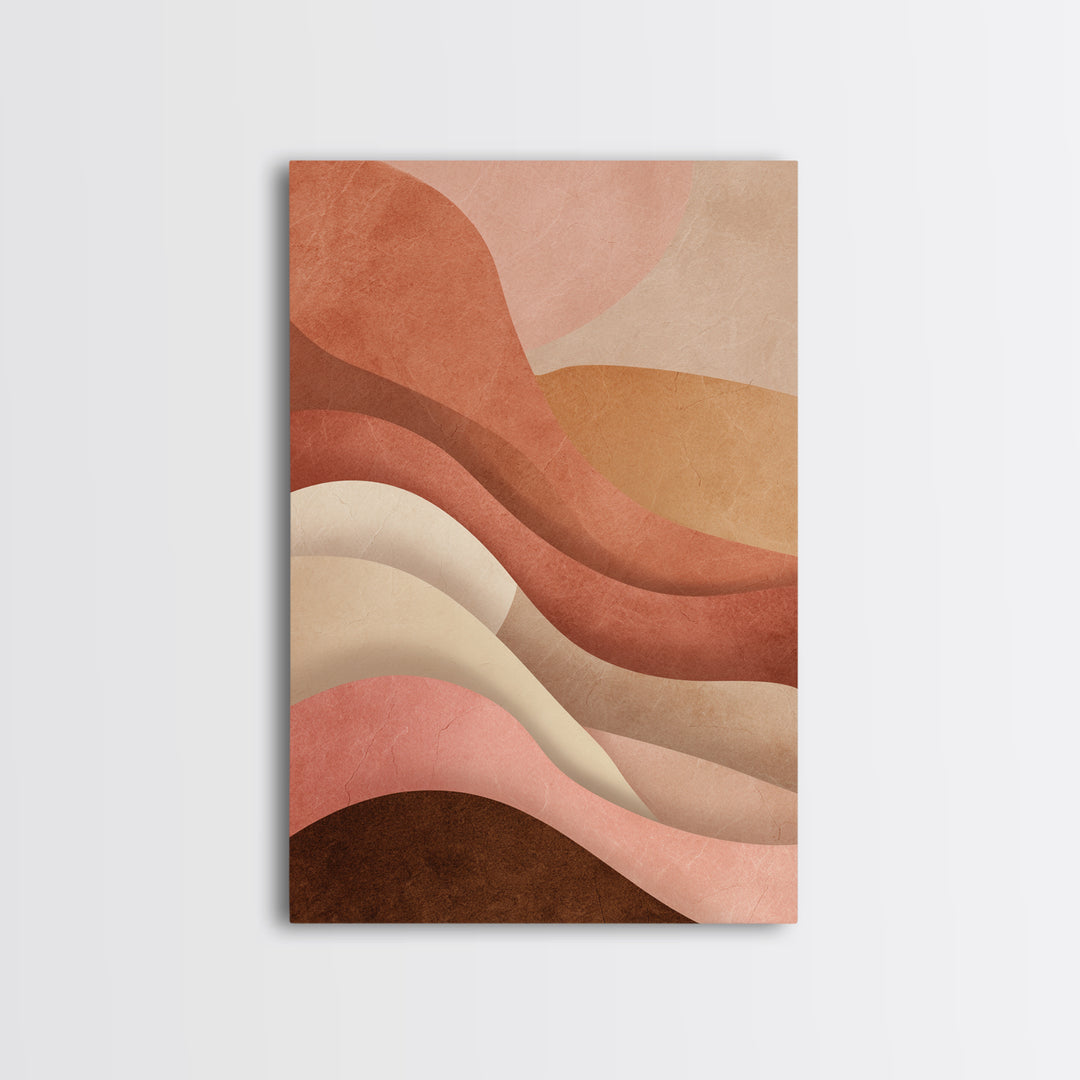 Terracotta Abstract Waves Canvas Print, Earth Tone Wall Art, Neutral Boho Decor, Modern Minimalist Bedroom Art Gift For Her