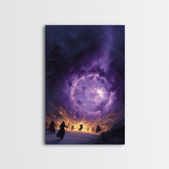 Purple Magic Portal Epic Battle Canvas Print, Dark Fantasy Wall Art, Witchy Decor, Surreal Artwork, Gothic Gaming Room Decor