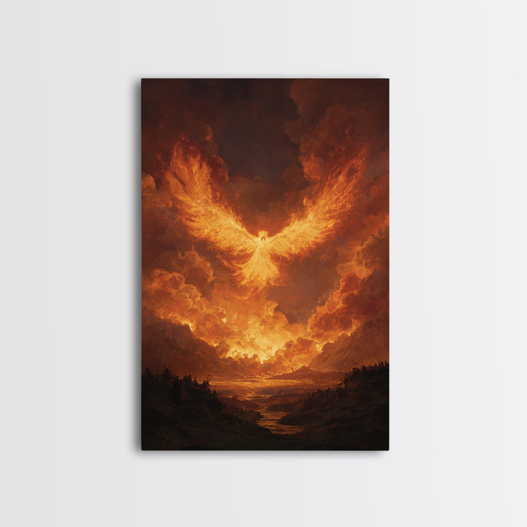 Blazing Phoenix Rising Canvas Print, Fantasy Wall Art, Firebird Painting, Mythical Creature Art, Dramatic Statement Decor