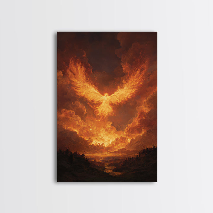 Blazing Phoenix Rising Canvas Print, Fantasy Wall Art, Firebird Painting, Mythical Creature Art, Dramatic Statement Decor