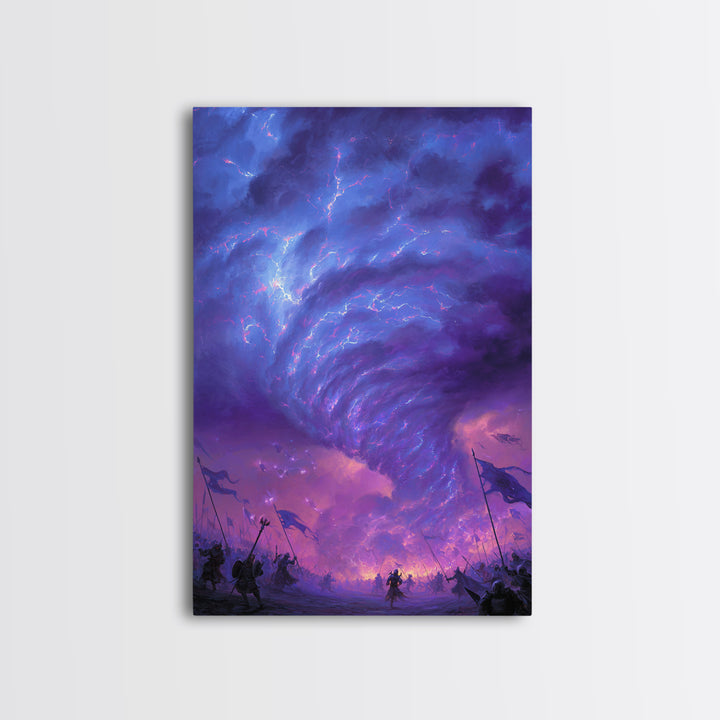 Purple Tornado Battle Storm Canvas Print, Fantasy Wall Art, Dark Magic Landscape, Epic Game Room Decor, Dramatic Gift For Him