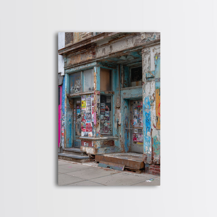Urban Street Scene With Graffiti And Distressed Building Photography Wall Art Print