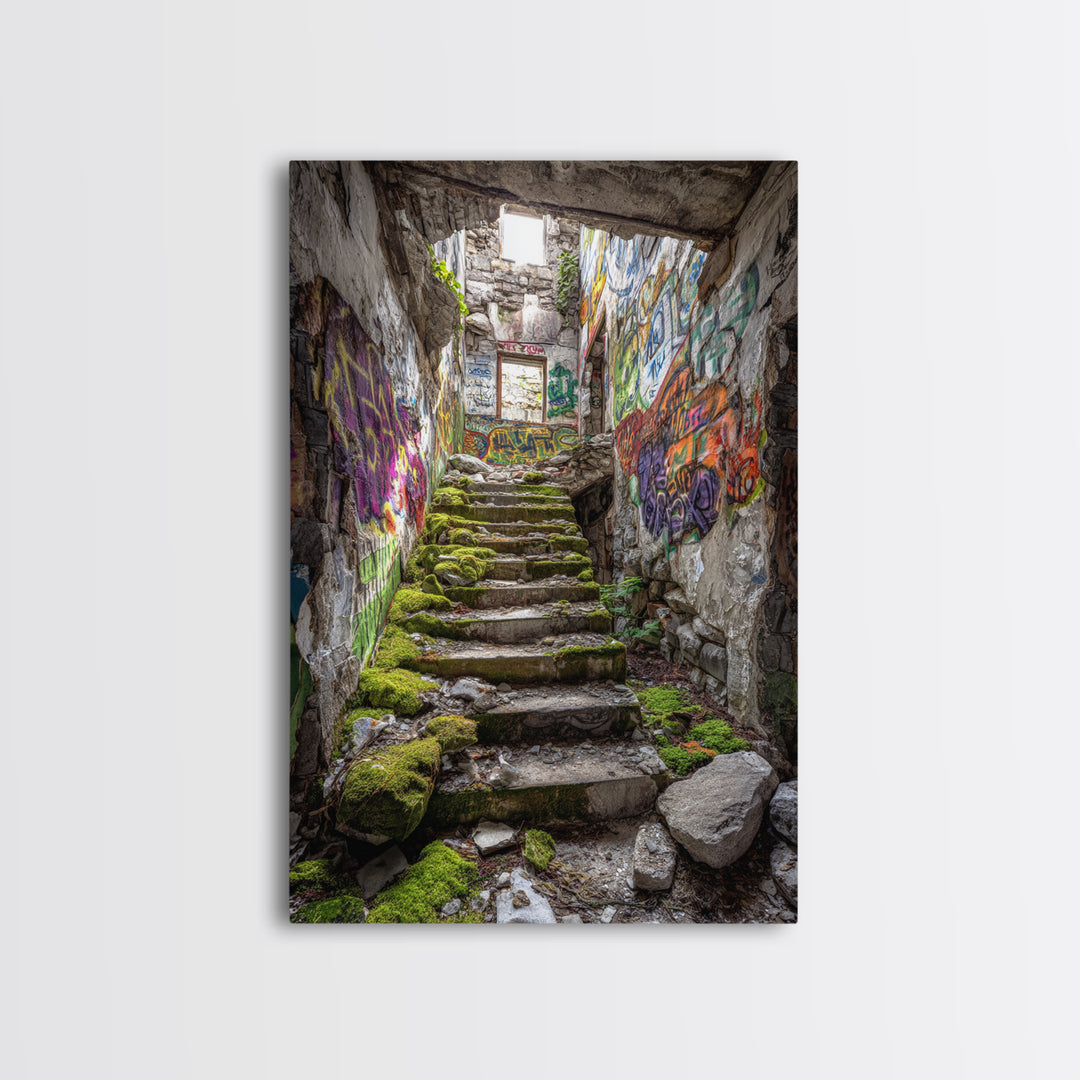 Urban Subway Station With Graffiti Wolf Mural Photography Wall Art Print For Contemporary Home Decor And Street Art Lovers