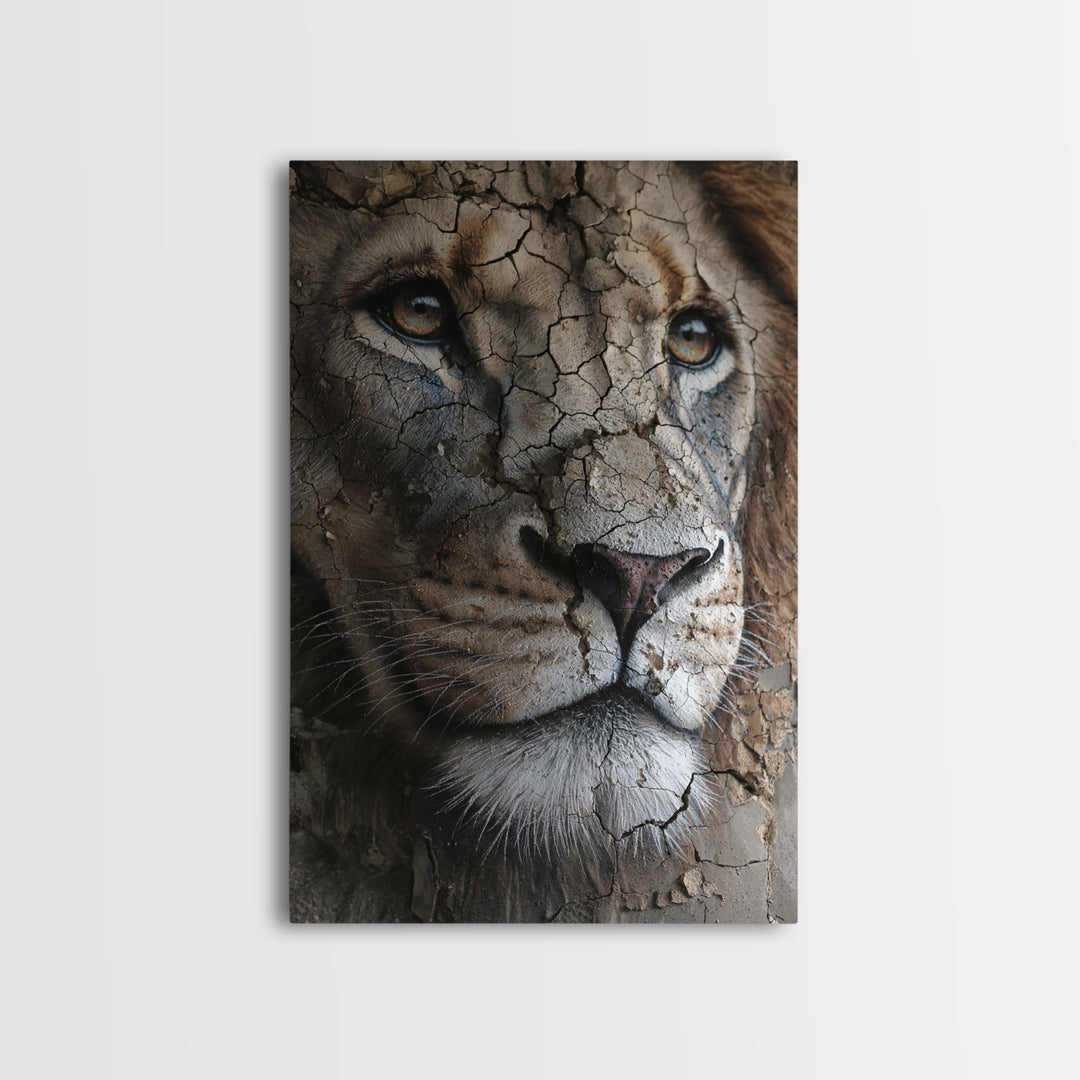 Detailed Lion Face Closeup Wildlife Wall Art Prints Majestic Animal Art Framed Canvas Print