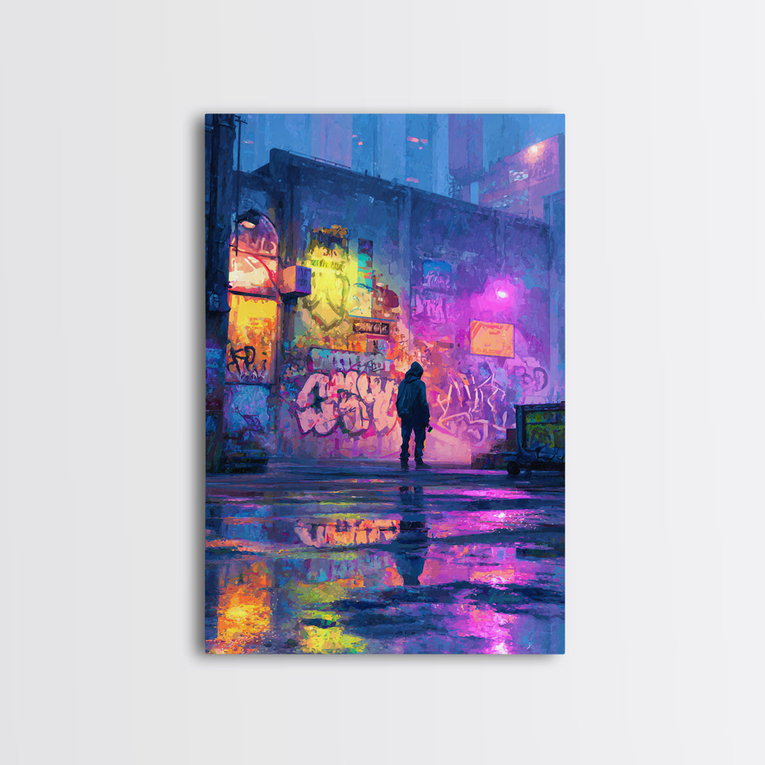 Detailed Realistic Wolf Graffiti Mural Street Art Wall Art Framed Canvas Print For Urban Decor And Animal Lover Gift