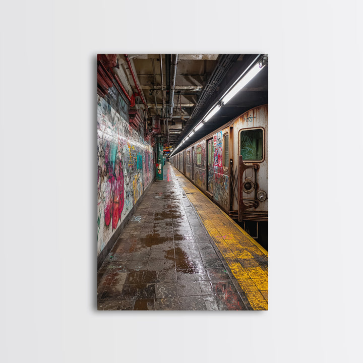 Urban Underground Subway Station Art With Vibrant Graffiti Wall Art Framed Canvas Print For Trendy Home Decor