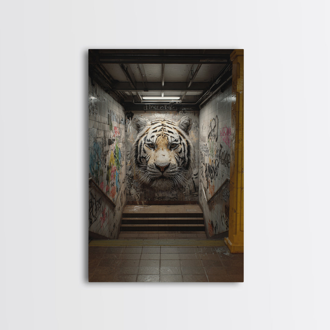 Urban Tiger Street Art Graffiti Mural Bold Wildlife Wall Art - Contemporary Canvas Print For Modern Home Decor