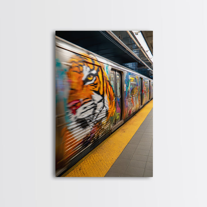 Expressive Tiger Graffiti Street Art Urban Wall Art Vibrant Subway Canvas Print For Edgy Home Decor And Wall Decor