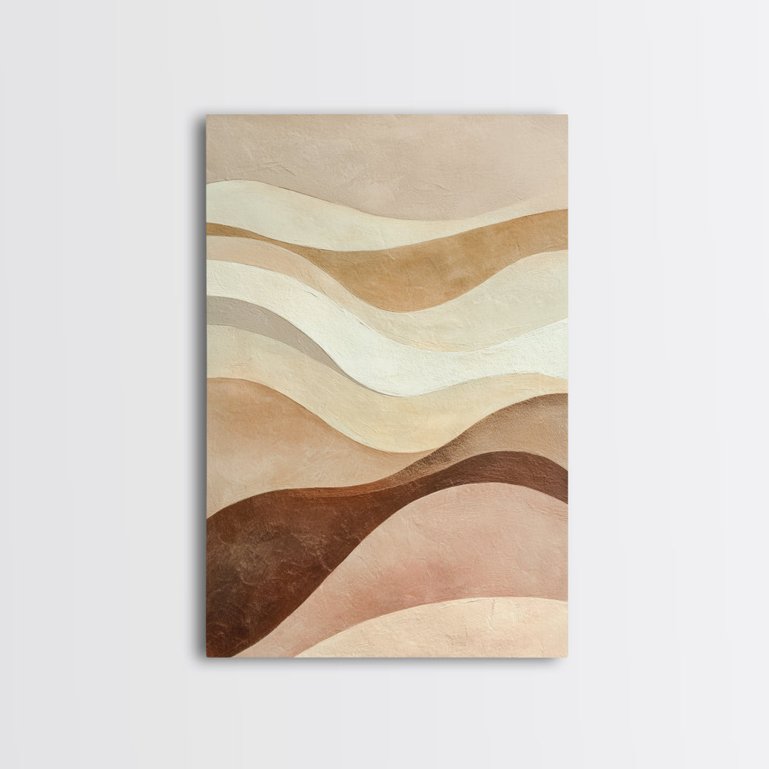 Neutral Wavy Abstract Landscape Wall Art, Earth Tone Canvas Print, Beige Boho Modern Living Room Bedroom Decor, Large Wall Decor