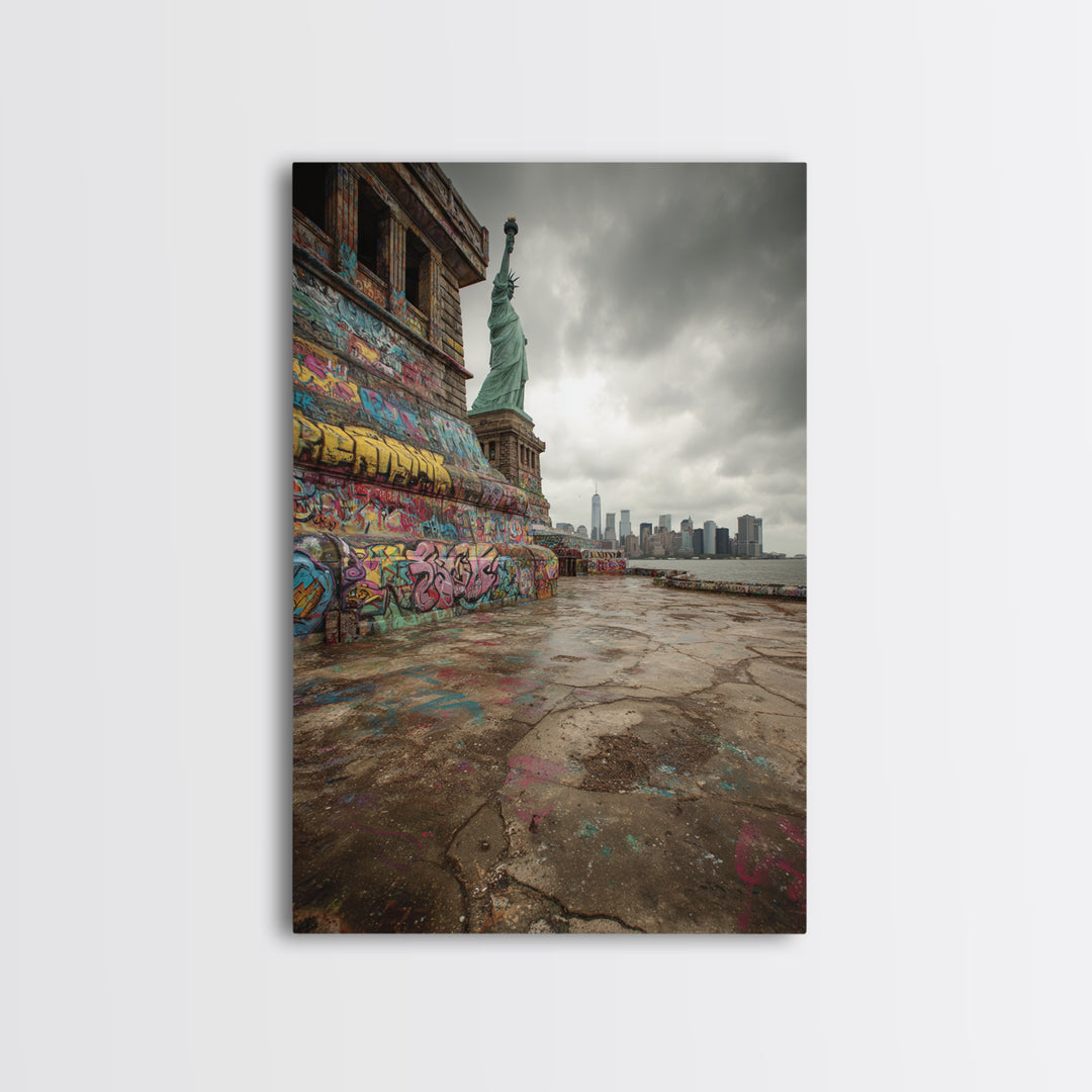Graffiti Statue Of Liberty Urban Street Art With City Skyline Canvas Print For Living Room And Home Decor