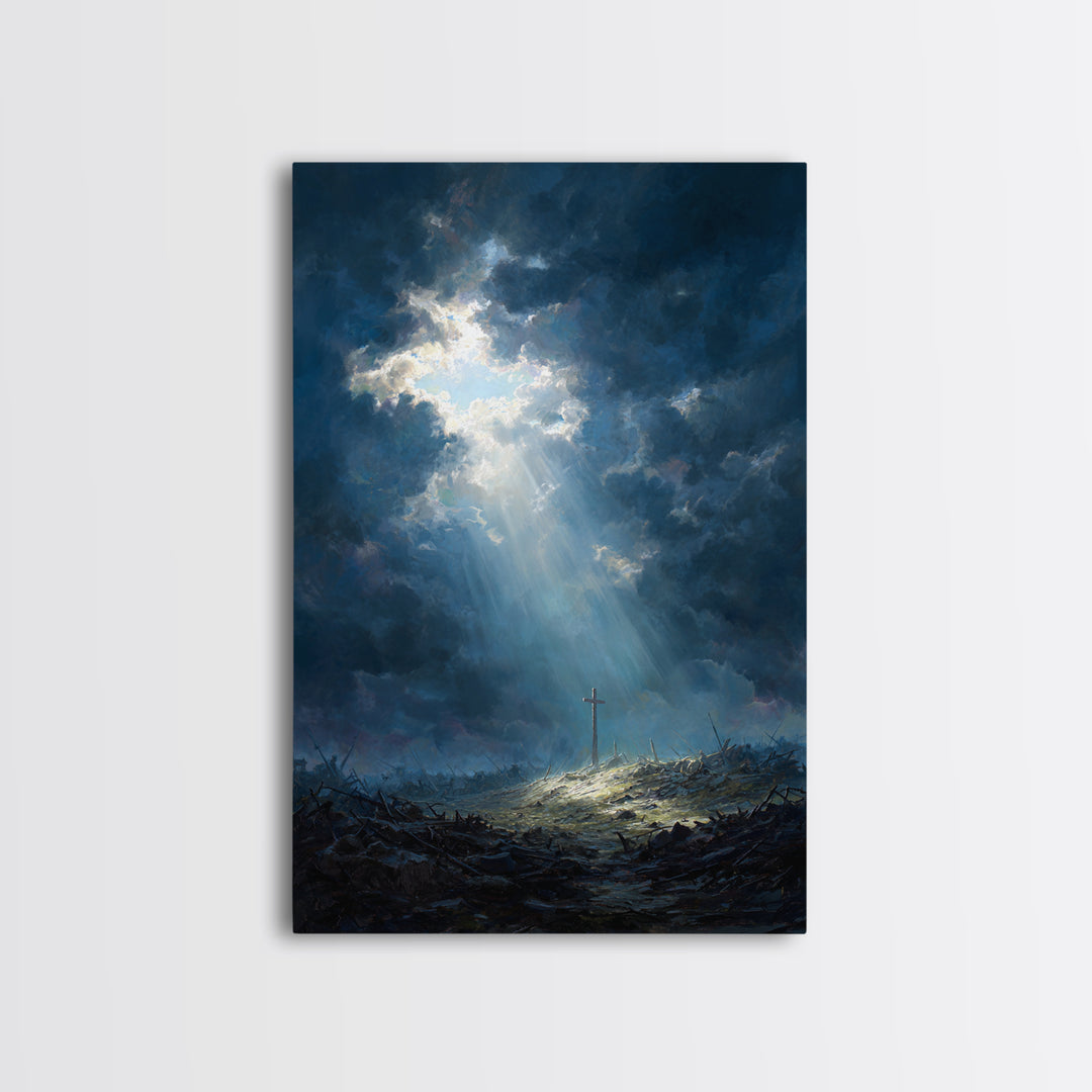 Cave Entrance View Overlooking Serene Mountain Landscape With Sunlight Rays Oil Painting Wall Art For Nature Lover Gift