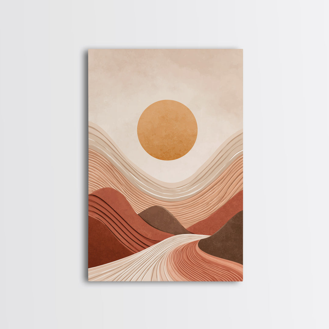 Terracotta Wavy Desert Hills Canvas Print, Abstract Landscape Art, Earth Tone Decor, Modern Wall Art For Living Room, Boho Home Decor