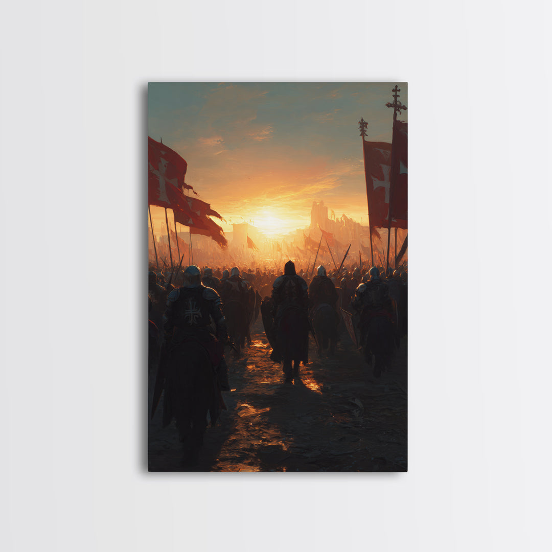 Medieval Knights Battle Scene Dramatic Sunset Wall Art Canvas Print For History Lovers And Home Decor