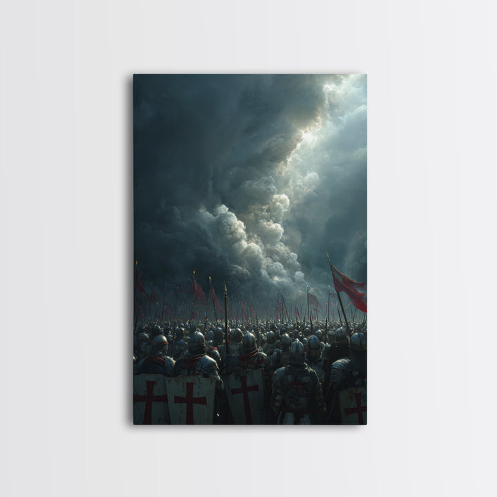 Epic Medieval Knights Battle Scene Dramatic Stormy Sky War Painting Wall Art Canvas Print
