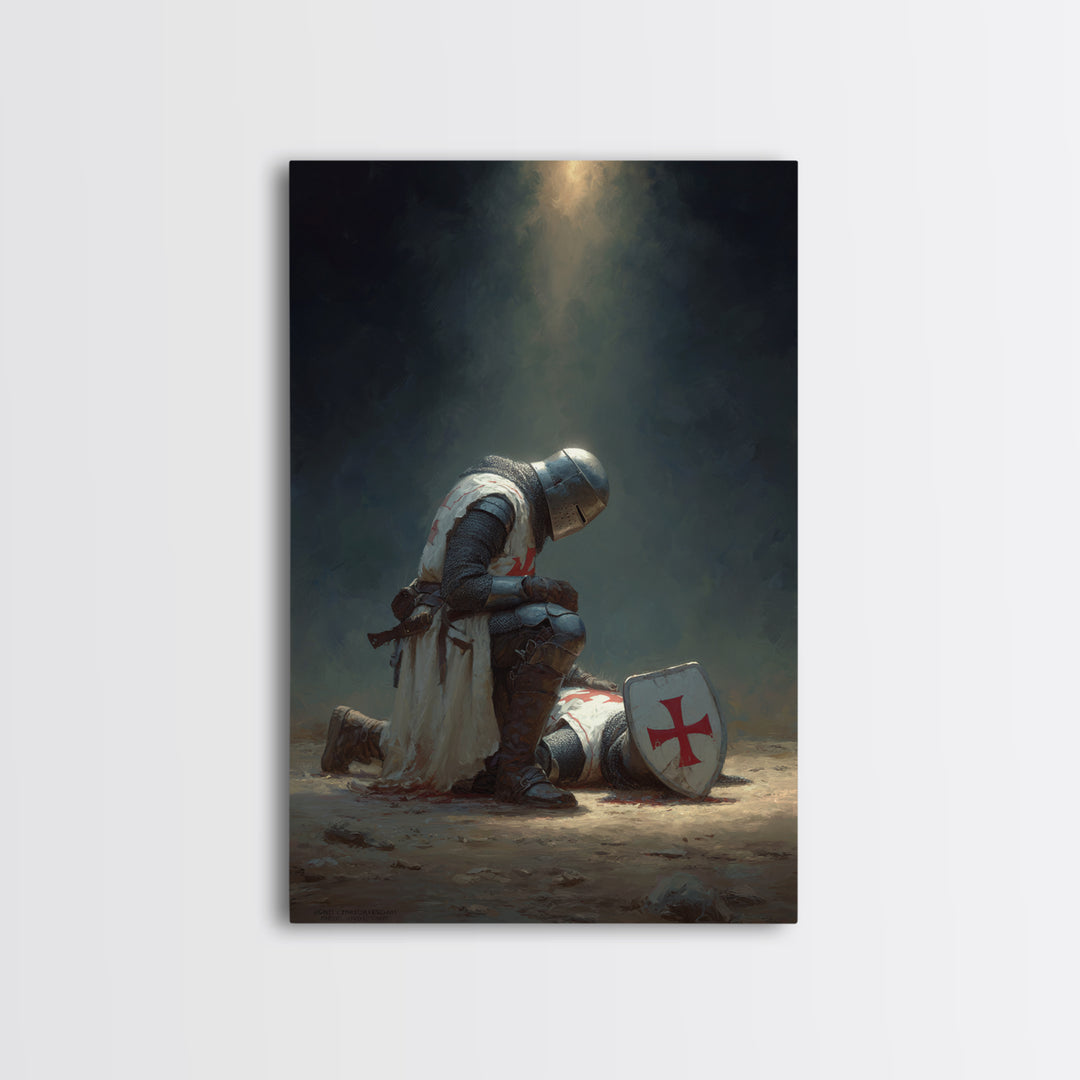 Medieval Knight Mourning Fallen Brother Wall Art Canvas Print Perfect For Office Decor And Gifts