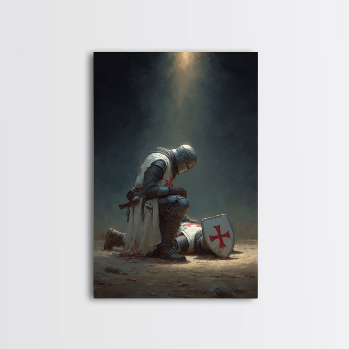 Medieval Knight Mourning Fallen Brother Wall Art Canvas Print Perfect For Office Decor And Gifts