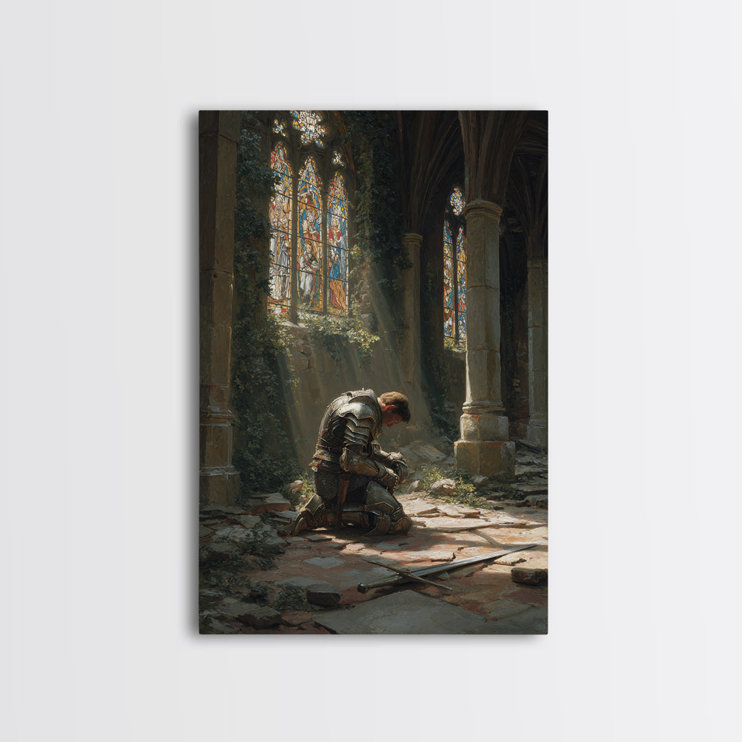 Majestic Gothic Cathedral Interior With Stained Glass And Pillars Wall Art Framed Canvas Print For Home