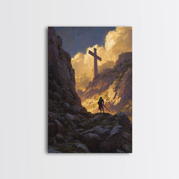 Knight In Armor Sword Battle Rain Scene Wall Art Canvas Print Dramatic Medieval Painting For Home Decor