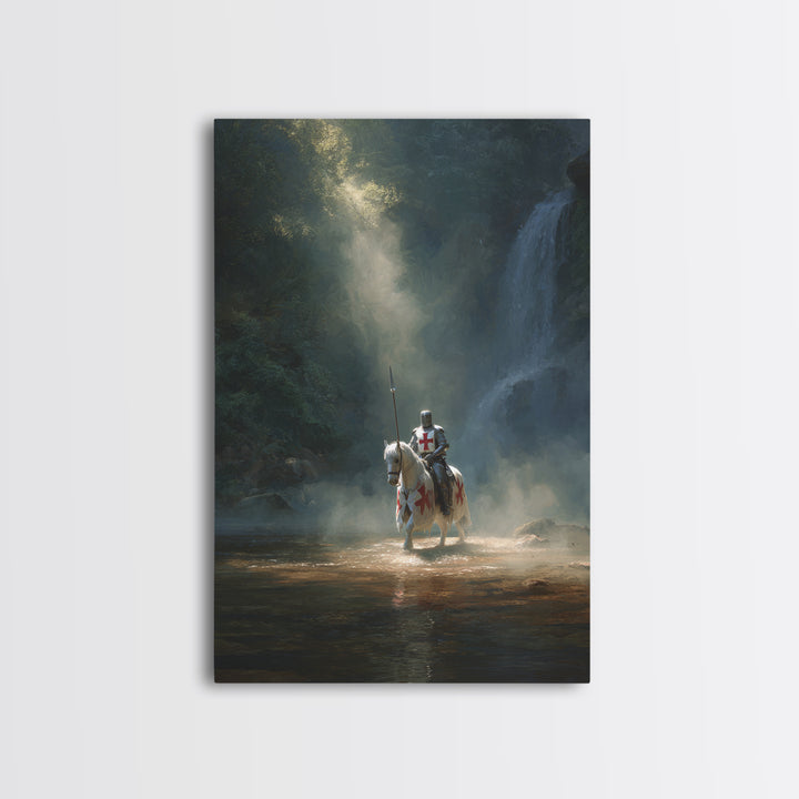 Knight In Armor Medieval Fantasy Painting Dramatic Wall Art Inspirational Framed Canvas Print