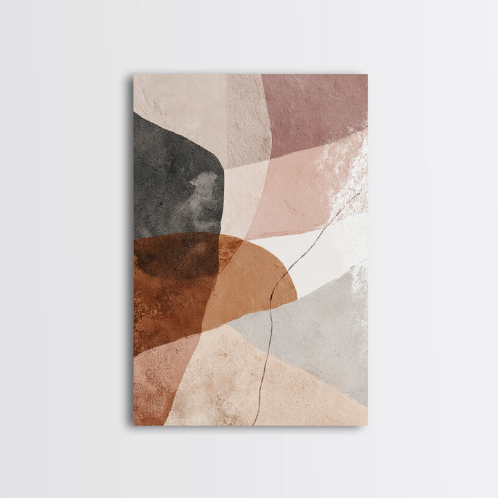 Neutral Abstract Shape Framed Canvas Print, Modern Wall Art, Terracotta Beige Black Decor, Contemporary Living Room Art Print
