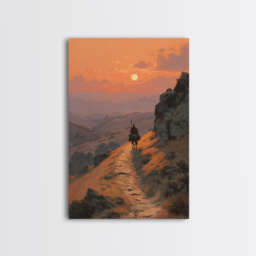 Contemplative Figure In Dark Cave With Light Rays Surreal Painting Modern Wall Art Framed Canvas Print