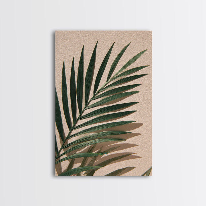 Green Palm Leaf Botanical Canvas Print, Tropical Wall Art, Coastal Home Decor, Minimalist Nature Print For Living Room, Modern Wall Decor