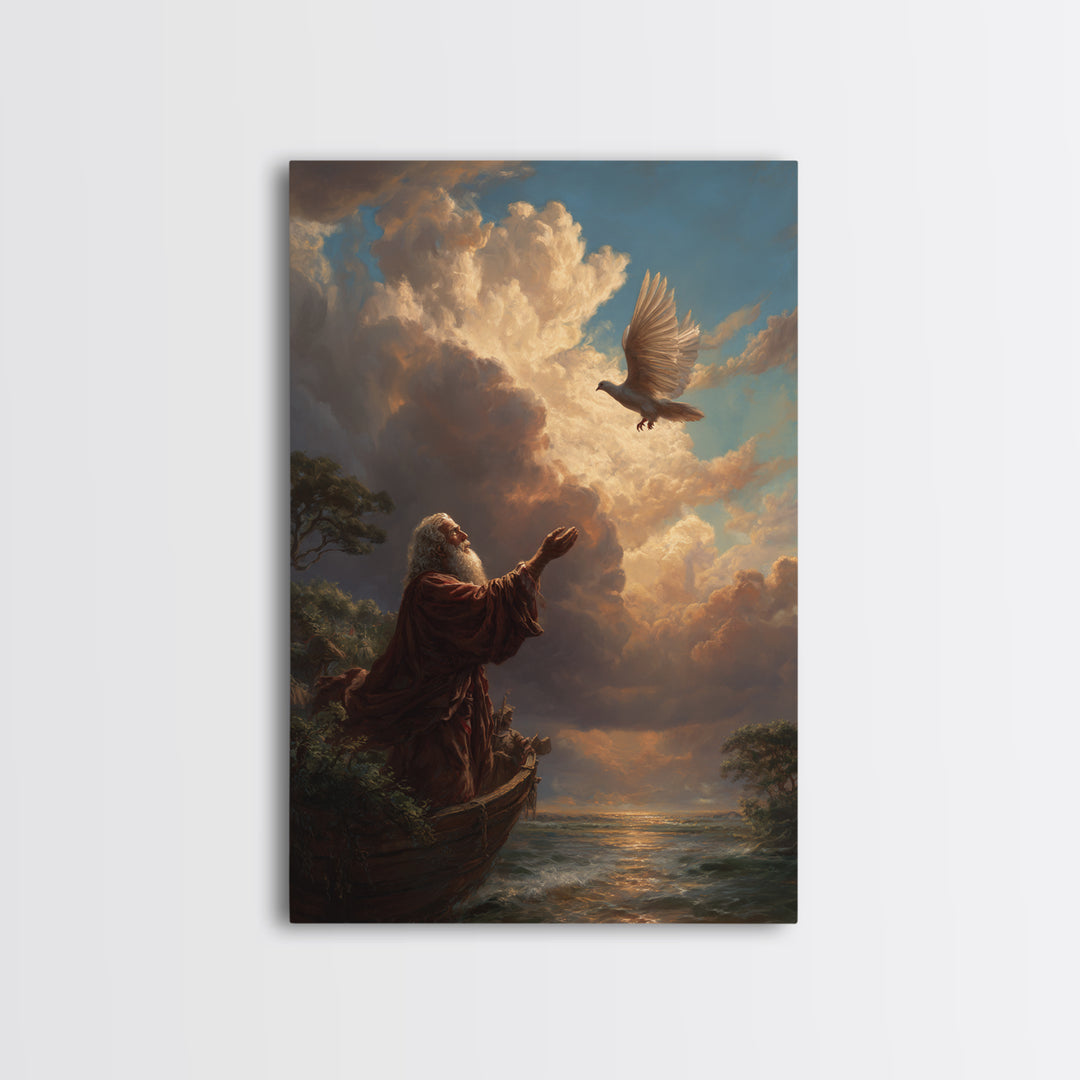 Fantasy Religious Art Moses And Ark With Dove Wall Art Canvas Print Spiritual Decor For Home And Inspiration