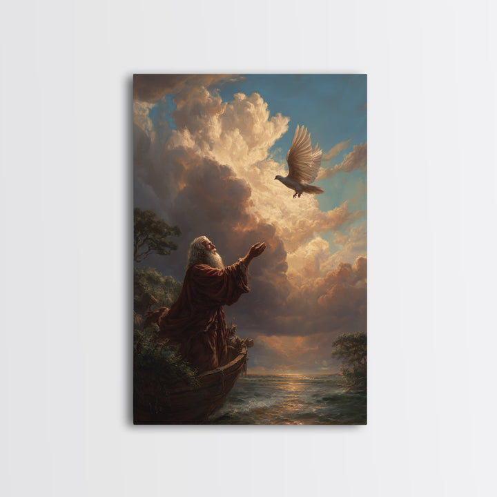 Fantasy Religious Art Moses And Ark With Dove Wall Art Canvas Print Spiritual Decor For Home And Inspiration