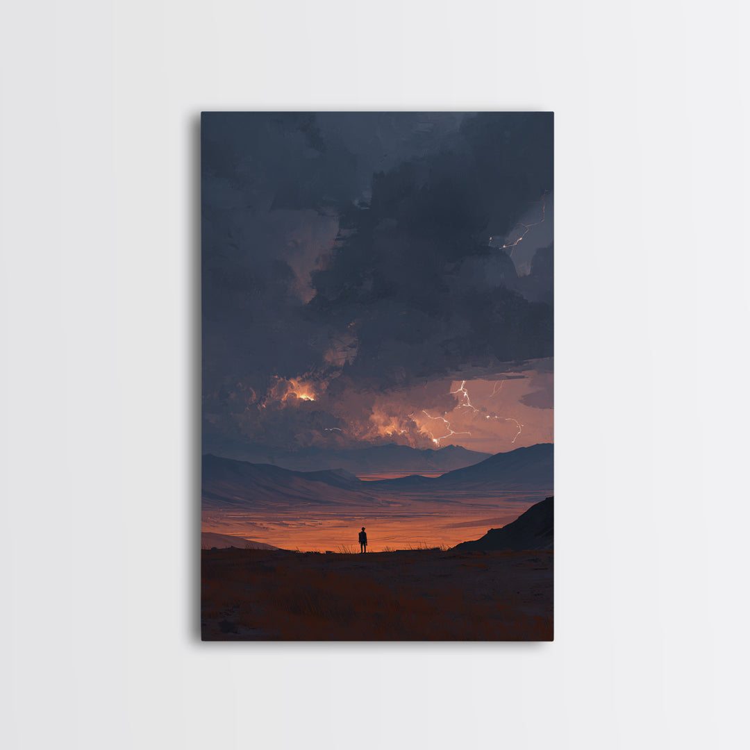 Stormy Mountain Landscape With Lightning And Dramatic Sky Wall Art Framed Canvas Print For Living Room Decor And Home