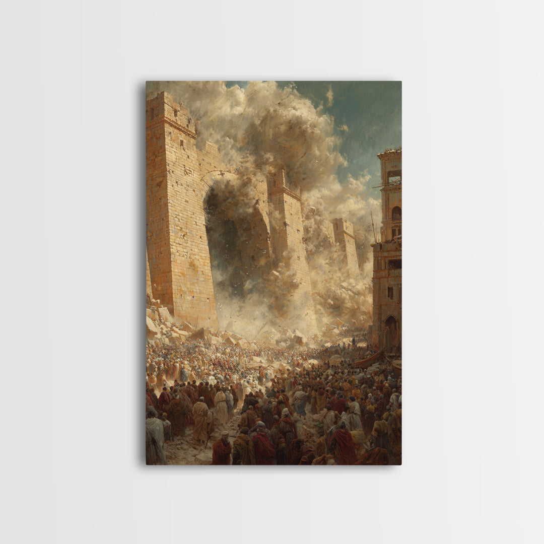 Historic Siege Scene With Crowds And Stone Walls Dramatic Wall Art Framed Canvas Print For Living Room Decoration