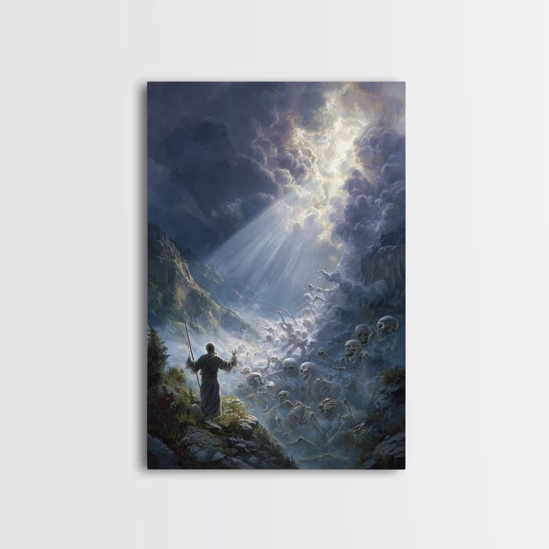 Mystical Angelic Figure Surrounded By Glowing Clouds Spiritual Wall Art Framed Canvas Print For Meditation Spaces