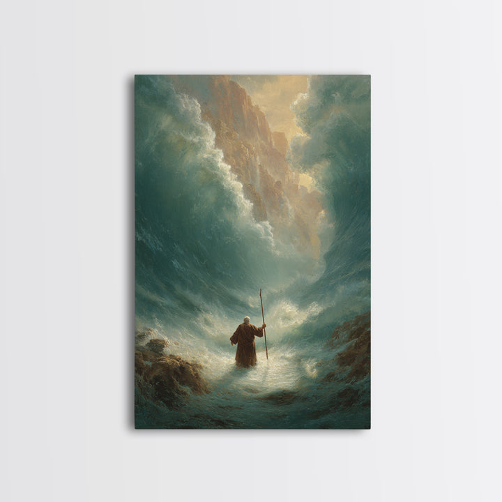 Powerful Moses Parting Sea Biblical Scene Wall Art Canvas Print For Spiritual And Religious Decor