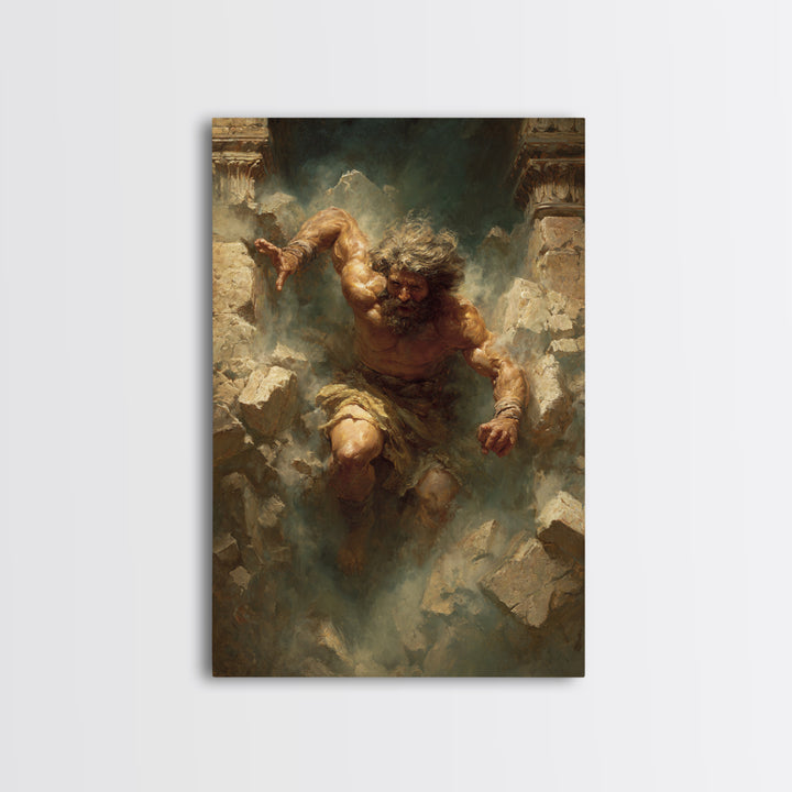 Powerful Muscular Man Breaking Through Stone Dramatic Figurative Art Original Painting Wall Art Canvas Print