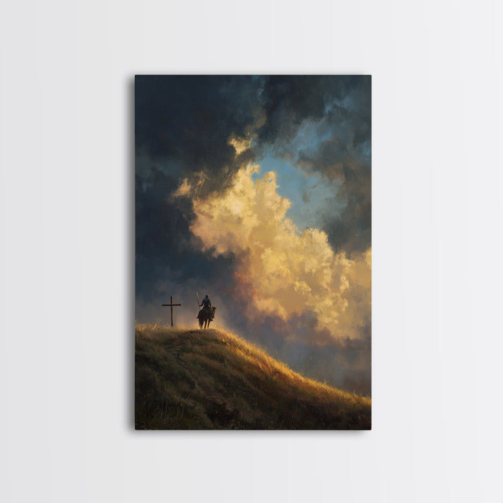 Dramatic Sky Over Stormy Hillside With Sun Rays Landscape Oil Painting Wall Art Framed Canvas Print
