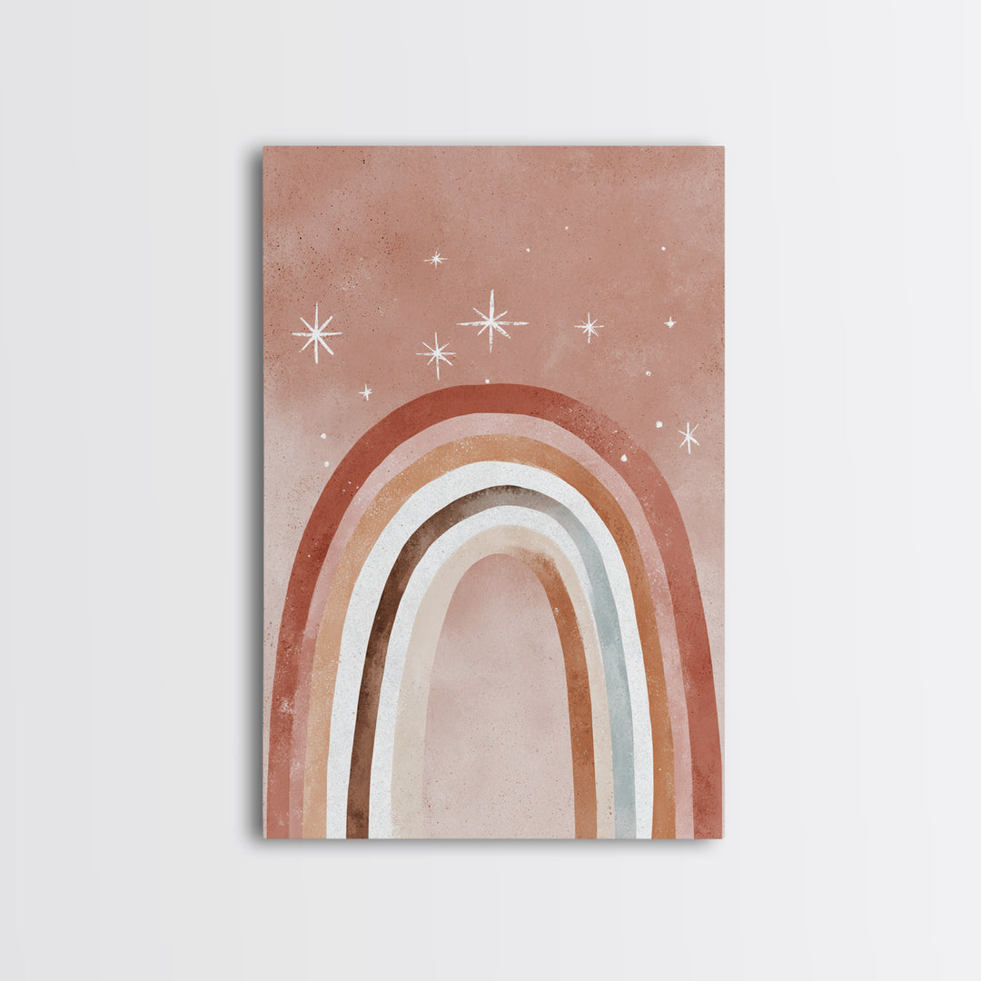 Boho Rainbow Arch And Stars Wall Art, Neutral Nursery Decor, Whimsical Kids Room Art Print, Earth Tone Bedroom Wall Decor