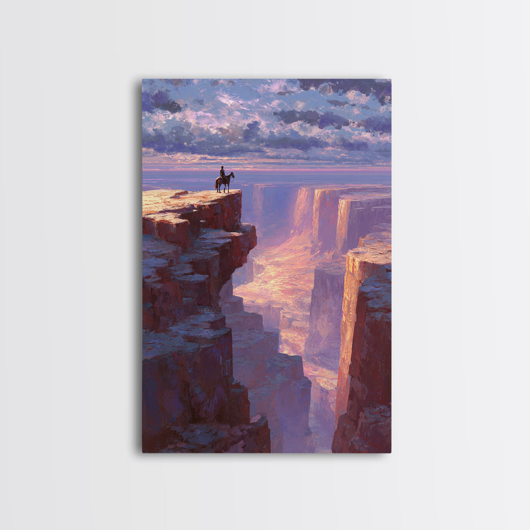 Epic Wild West Cowboy On Cliff Abstract Landscape Wall Art Canvas Print For Rustic Home And Living Room
