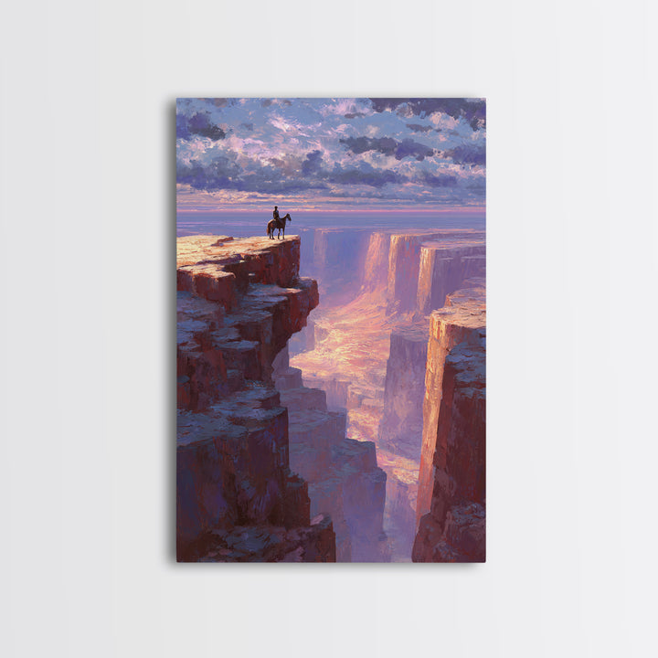 Epic Wild West Cowboy On Cliff Abstract Landscape Wall Art Canvas Print For Rustic Home And Living Room