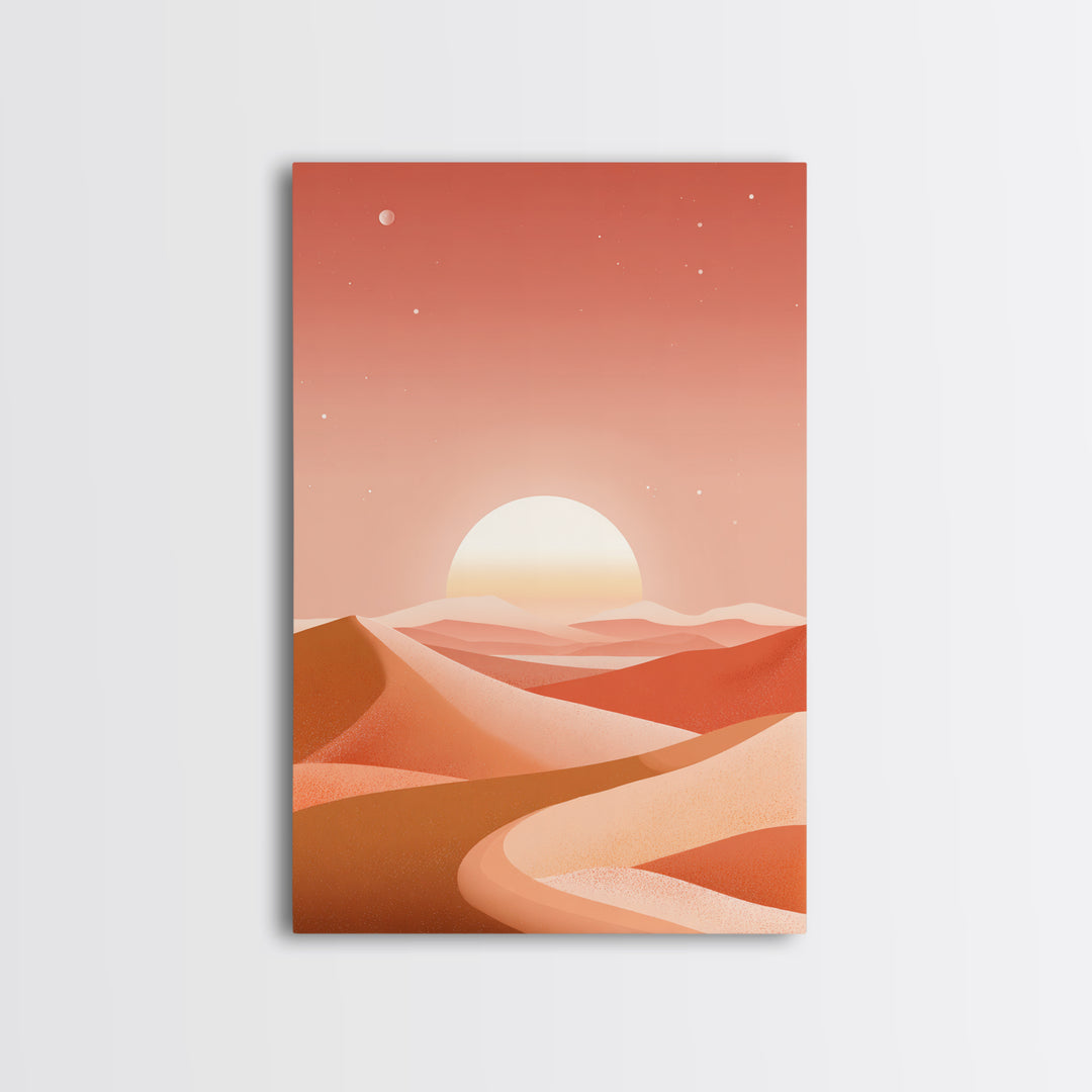 Coral Desert Dunes Sunset Canvas Print, Abstract Landscape Wall Art, Warm Terracotta Decor, Modern Living Room Art, Home Decor