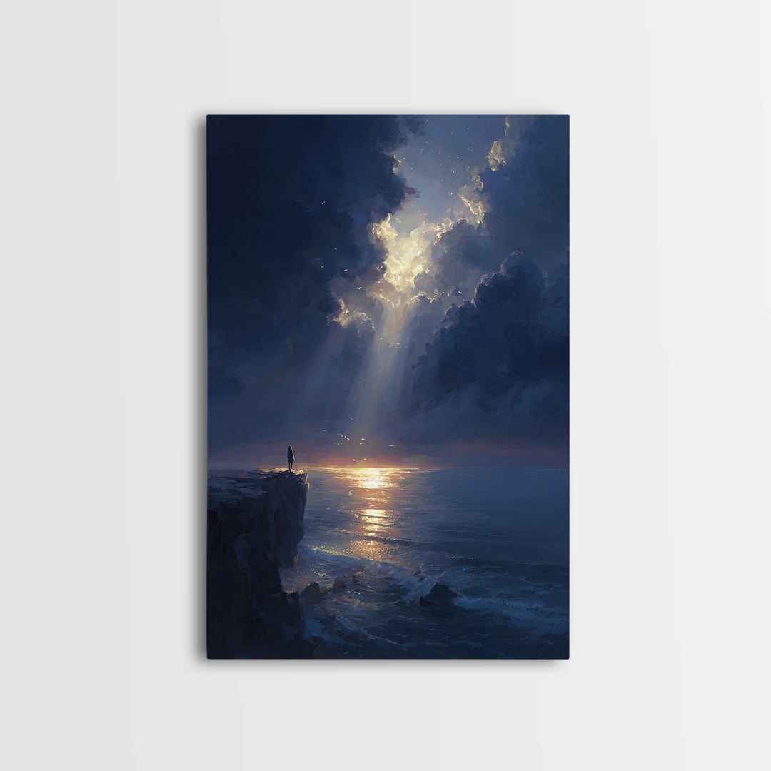 Majestic Sunrise Over Ocean Cliff Scenic Wall Art Framed Canvas Print For Living Room Home Decor