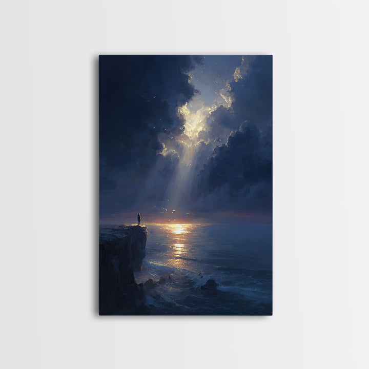 Majestic Sunrise Over Ocean Cliff Scenic Wall Art Framed Canvas Print For Living Room Home Decor