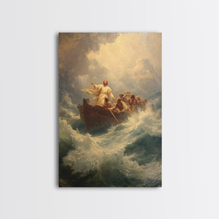 Stormy Sea With Figure And Boat Classic Painting Wall Art Framed Canvas Print For Living Room And Bedroom Decor