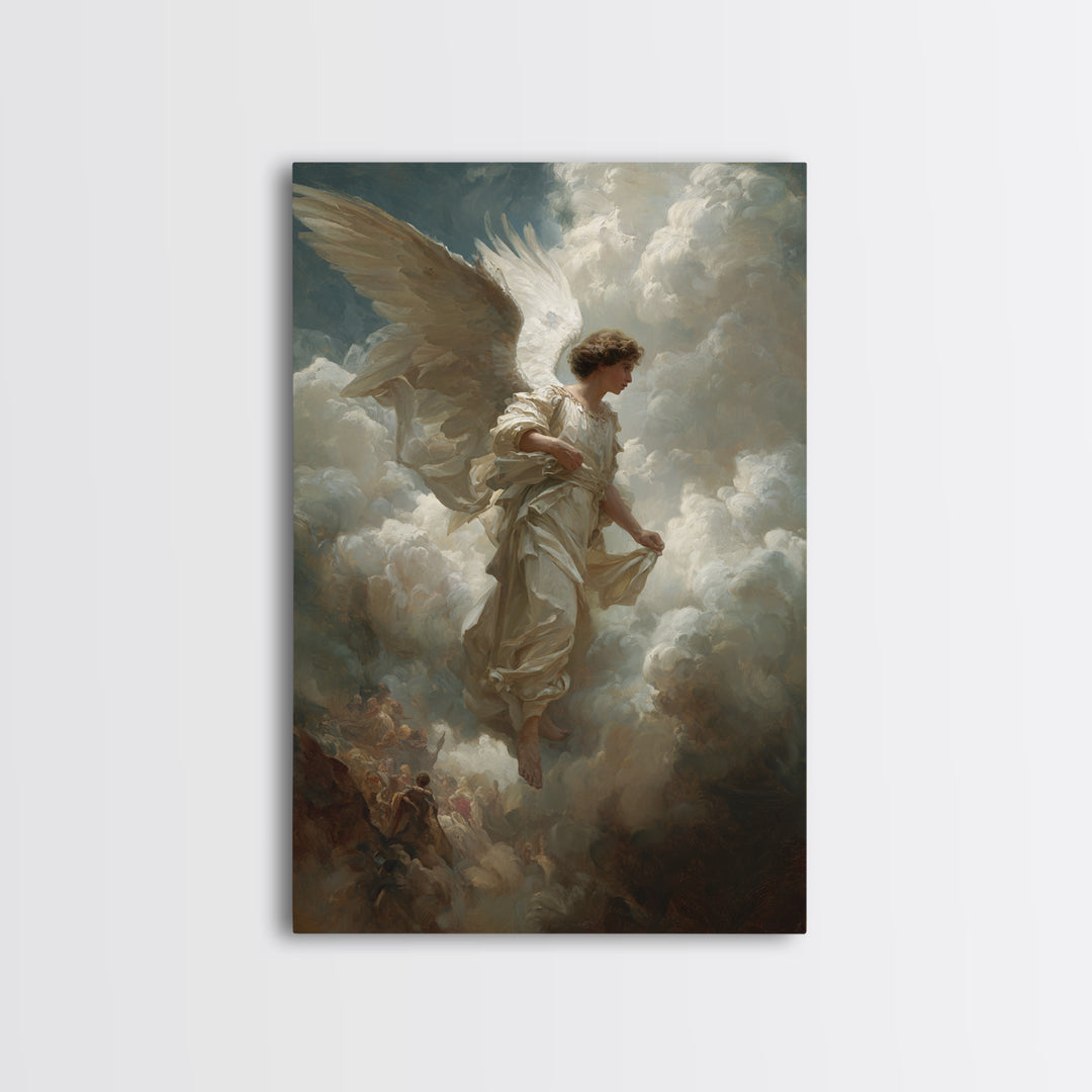 Angel In Clouds Renaissance Style Oil Painting Wall Art Framed Canvas Print Spiritual Religious Fine Art For Home Decor